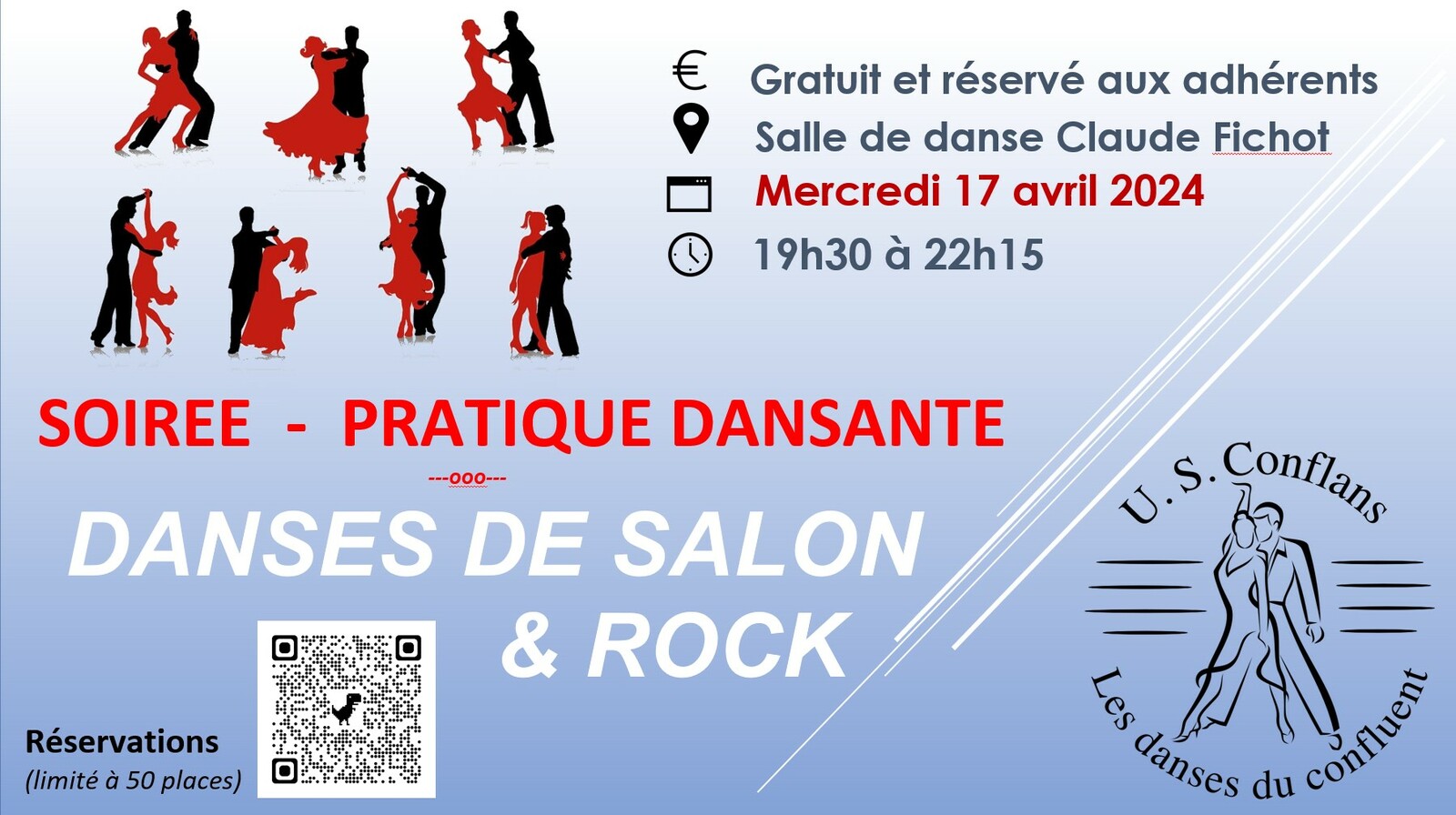 Mercredi 17 avril 2024 : Soirée entrainement DANSES DE SALON & ROCK à Conflans-Sainte-Honorine